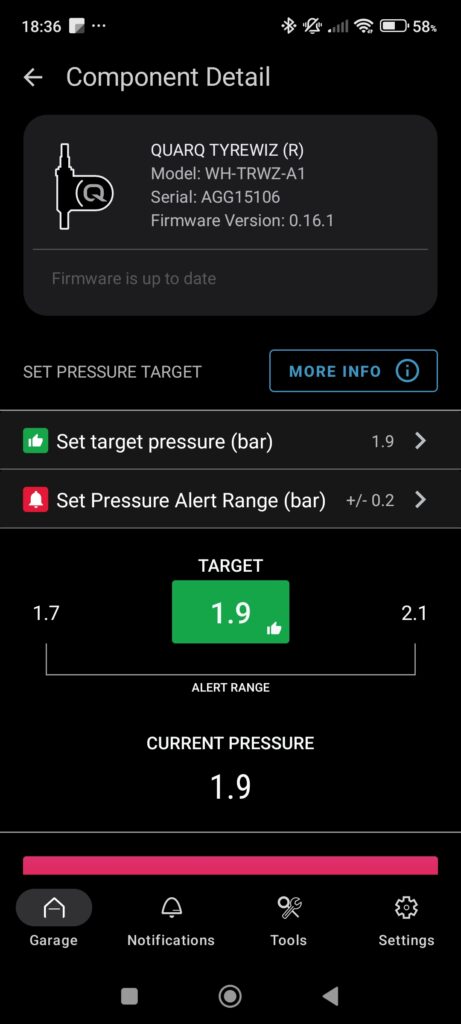 Valve connectée SRAM Quarq TyreWiz ; App SRAM Axs